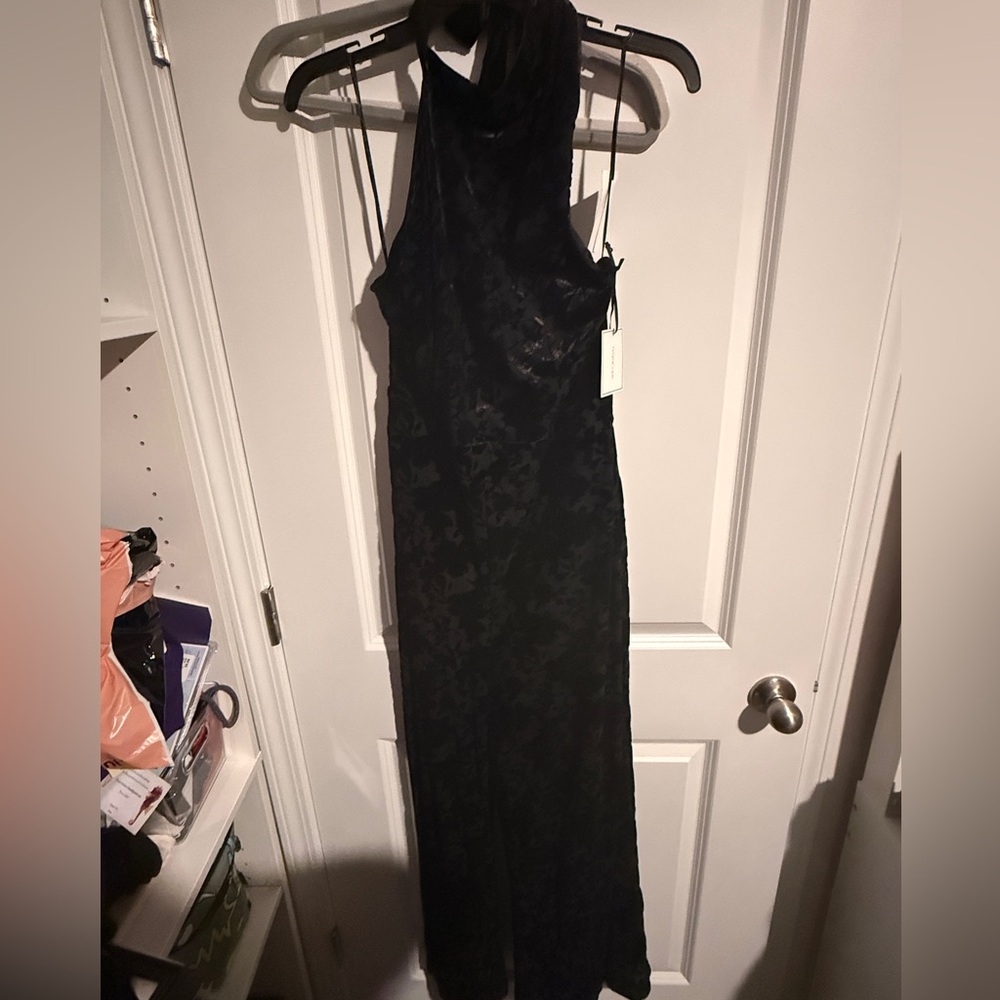 NWT Black Sleeveless high neck velvet floral Pant Romper-10